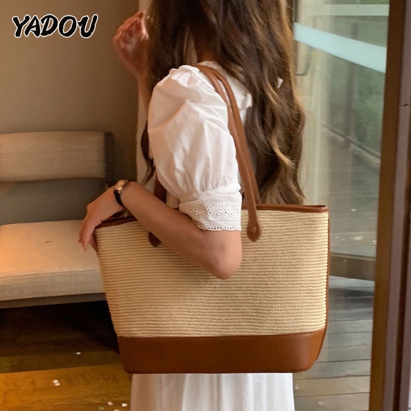 YADOU Túi tote Đan Rơm Đeo Vai / Xách Tay Dung Tích Lớn Thời Trang Mùa Hè 2023