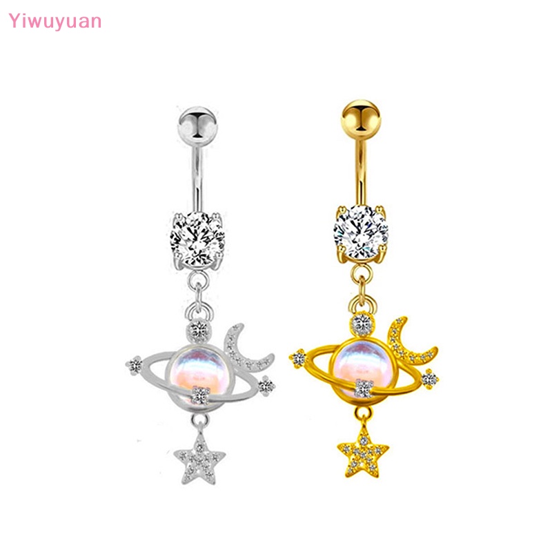 < Yiwuyuan > Khuyên Rốn Bằng Thép Không Gỉ Hình Hành Tinh Mặt Trăng Ngôi Sao Sáng Bóng Cho Nữ