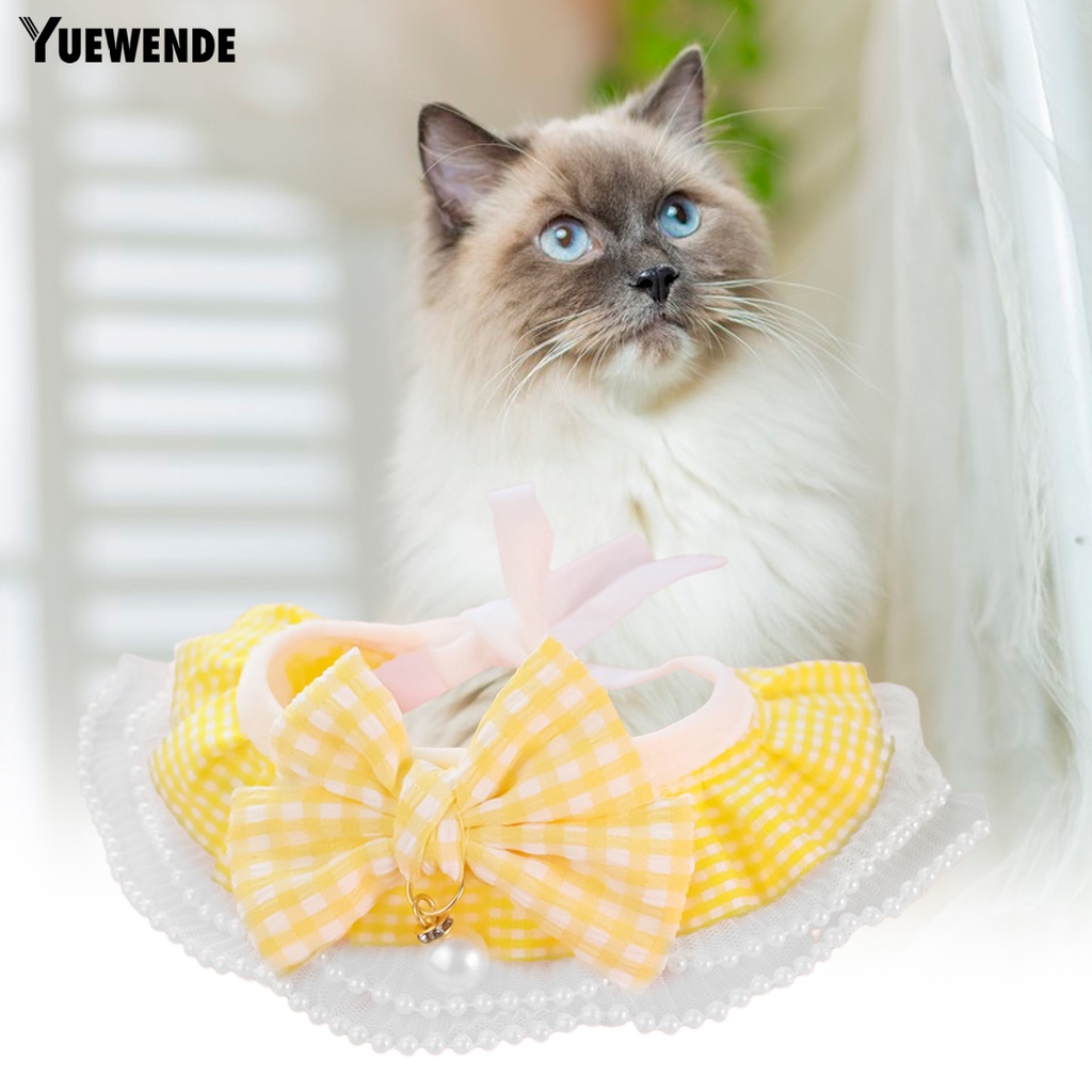 Khăn Choàng Cổ YQ.E Bằng Polyester Họa Tiết Kẻ Sọc Đính Ngọc Trai Giả Màu Sắc Tươi Sáng Chống Mài Mòn Chống Phai Màu Có Thể Giặt Cho Thú Cưng