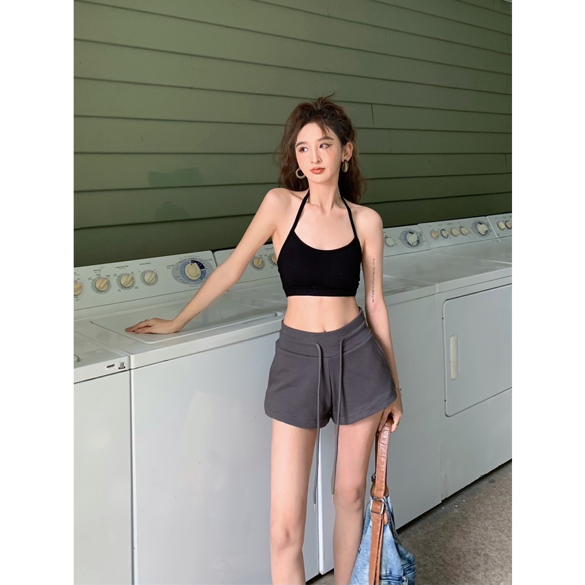 [F &amp; X] Quần Short Ống Rộng Lưng Cao Dây Rút Mỏng Vừa Vặn Mùa Xuân Đơn Giản Dễ Phối Đồ Cho Nữ