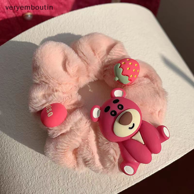 Kẹp Tóc Hình Gấu / Dâu Tây Phủ Lông Nhung Dễ Thương Xinh Xắn Cho Nữ