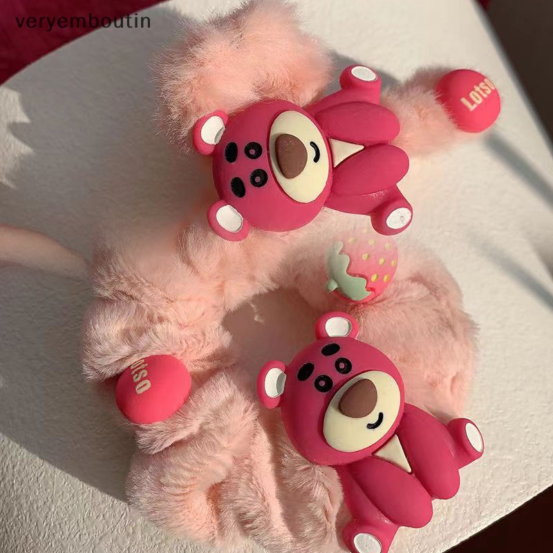 Kẹp Tóc Hình Gấu / Dâu Tây Phủ Lông Nhung Dễ Thương Xinh Xắn Cho Nữ