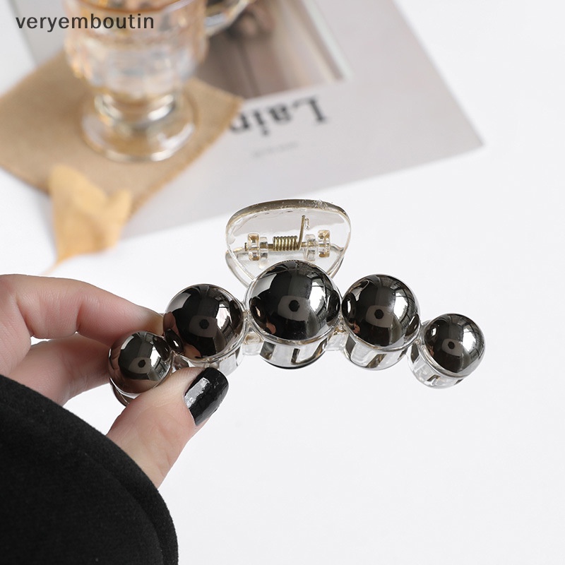 Kẹp Tóc Càng Cua Bằng Acrylic Đính Ngọc Trai Đen Thời Trang Cho Nữ