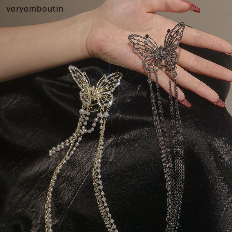 Kẹp Tóc Tua Rua Hình Bướm / Cá Mập Đính Ngọc Trai Phong Cách Hàn Quốc Cho Nữ