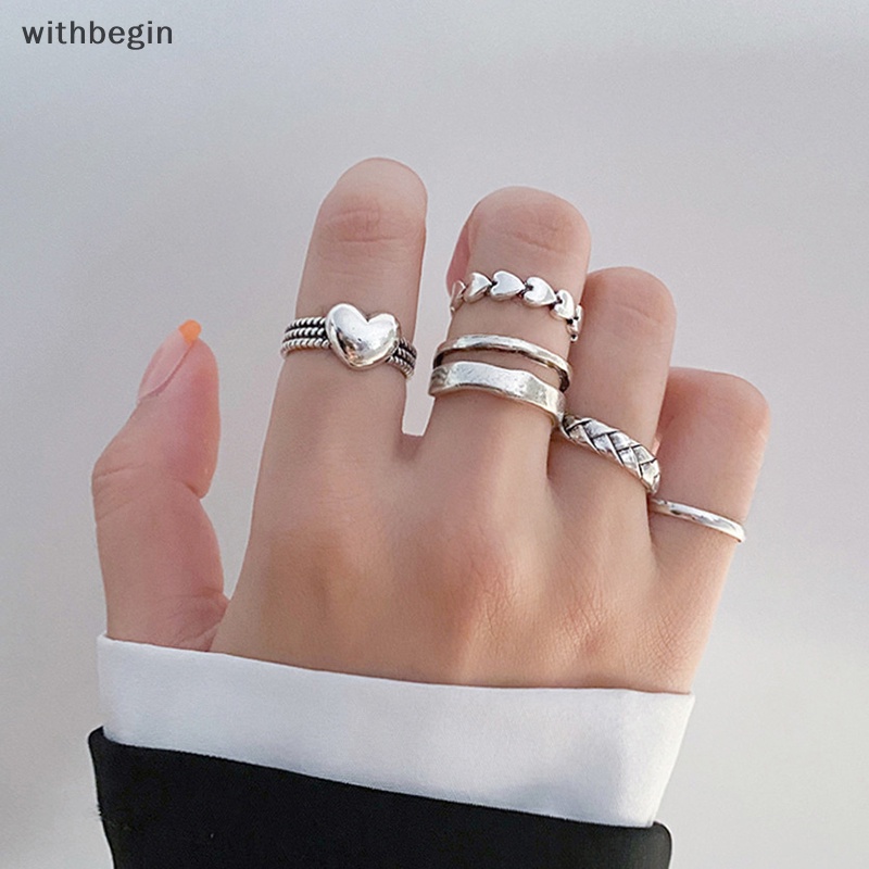 Set 5 Nhẫn Kim Loại Đeo Khớp Ngón Tay Phong Cách Tối Giản Cổ Điển Cho Nữ