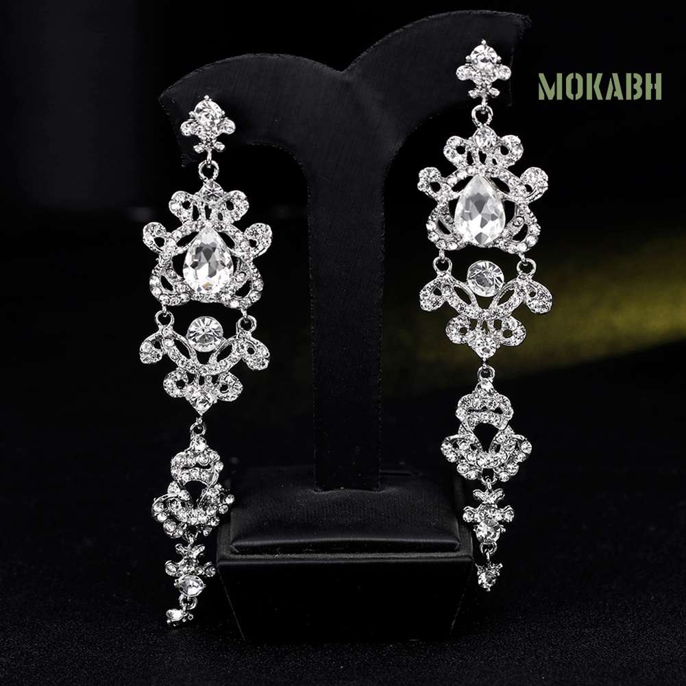 Bông Tai Dáng Dài Đính Đá Sang Trọng Cho Cô Dâu