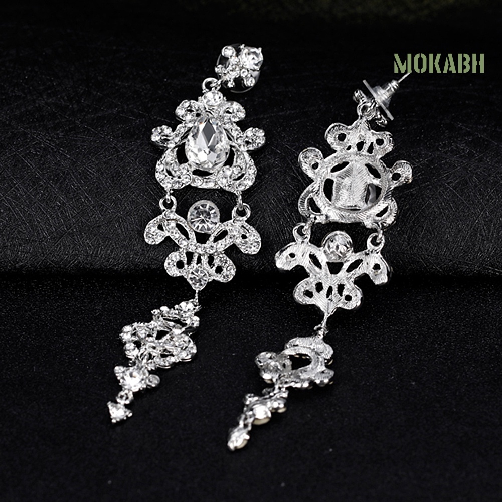 Bông Tai Dáng Dài Đính Đá Sang Trọng Cho Cô Dâu