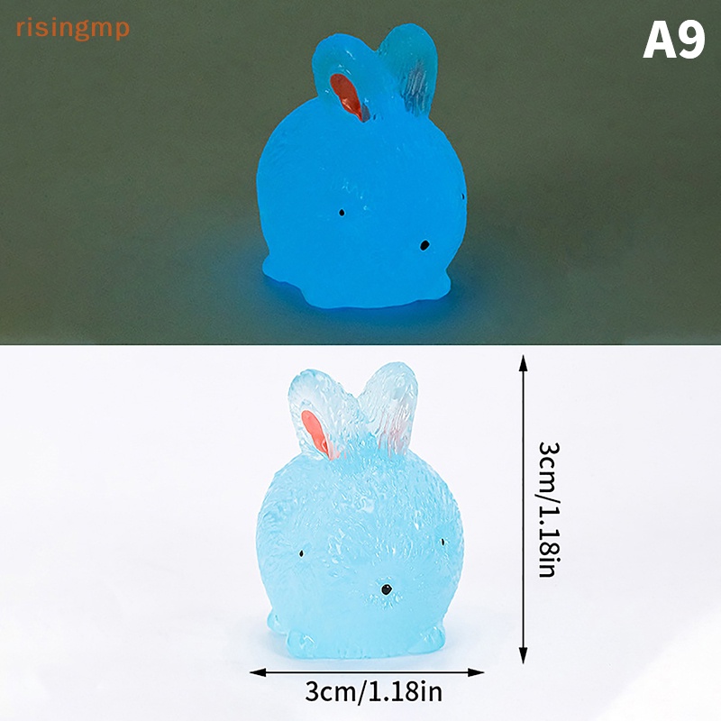 Bộ 2 Đồ trang trí Thỏ Mini Bằng Nhựa Resin Màu Dạ Quang Trang Trí Tiểu Cảnh