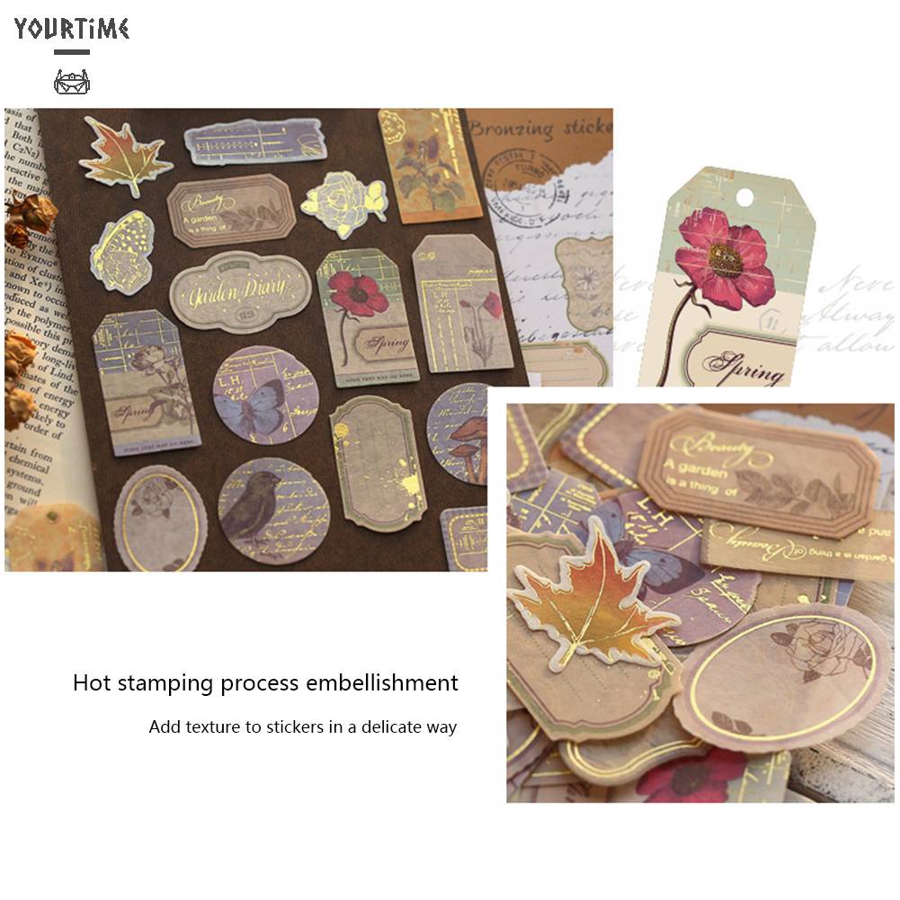 Bộ 40 Miếng Dán Tem Màu Đồng Kiểu Vintage Sáng Tạo