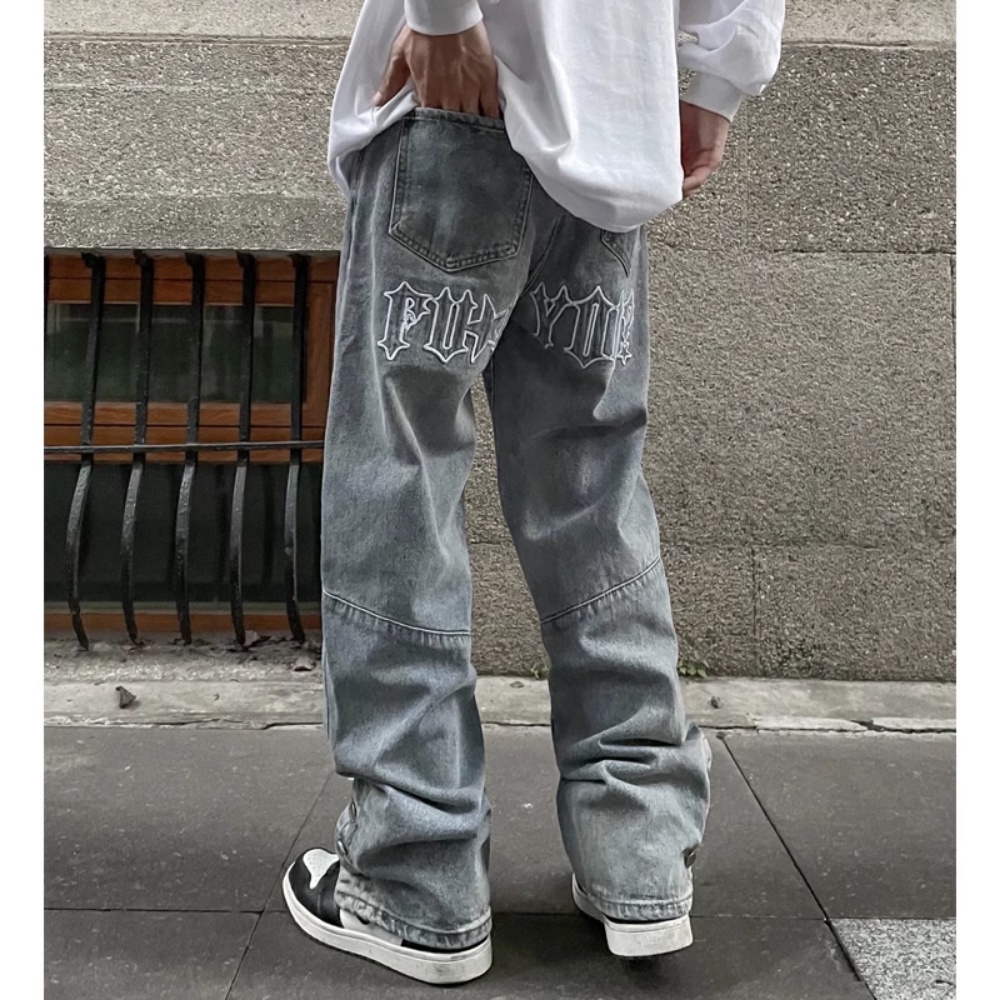 Quần Denim Ống Rộng Thêu Họa Tiết Phong Cách hiphop Đường Phố Mỹ
