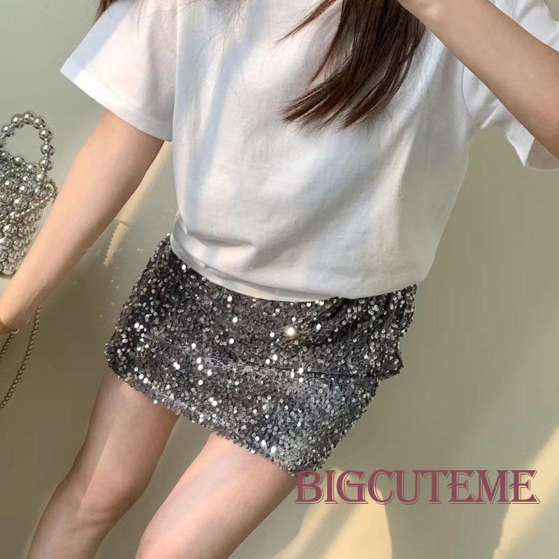 Chân Váy Mini Co Giãn Đính Kim Sa Lấp Lánh Thời Trang Đường Phố Cho Nữ