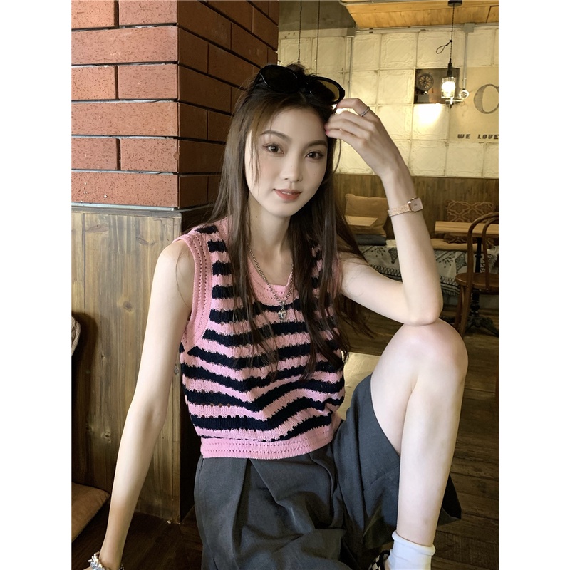 Áo Hai Dây Dệt Kim Họa Tiết Kẻ Sọc Thời Trang Mùa Hè Cho Nữ