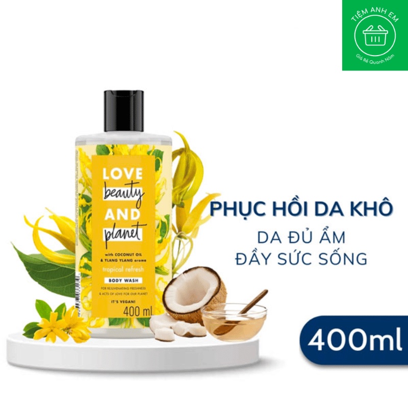 Sữa tắm Love Beauty & Planet vàng dưỡng ẩm phục hồi da khô with coconut oil & Ylang Ylang aroma chai 400ml
