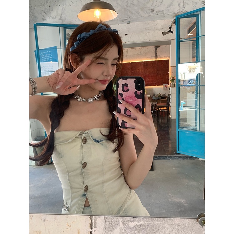 Băng Đô Denim Thắt Nơ Xinh Xắn Tiện Dụng Rửa Mặt Cho Nữ