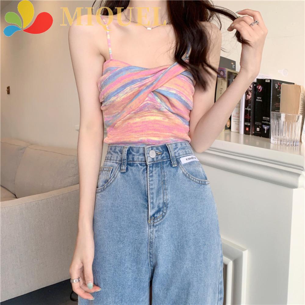 Áo Croptop Dệt Kim Polyester Dáng Ôm Họa Tiết Kẻ Sọc Thời Trang Quyến Rũ Cho Nữ