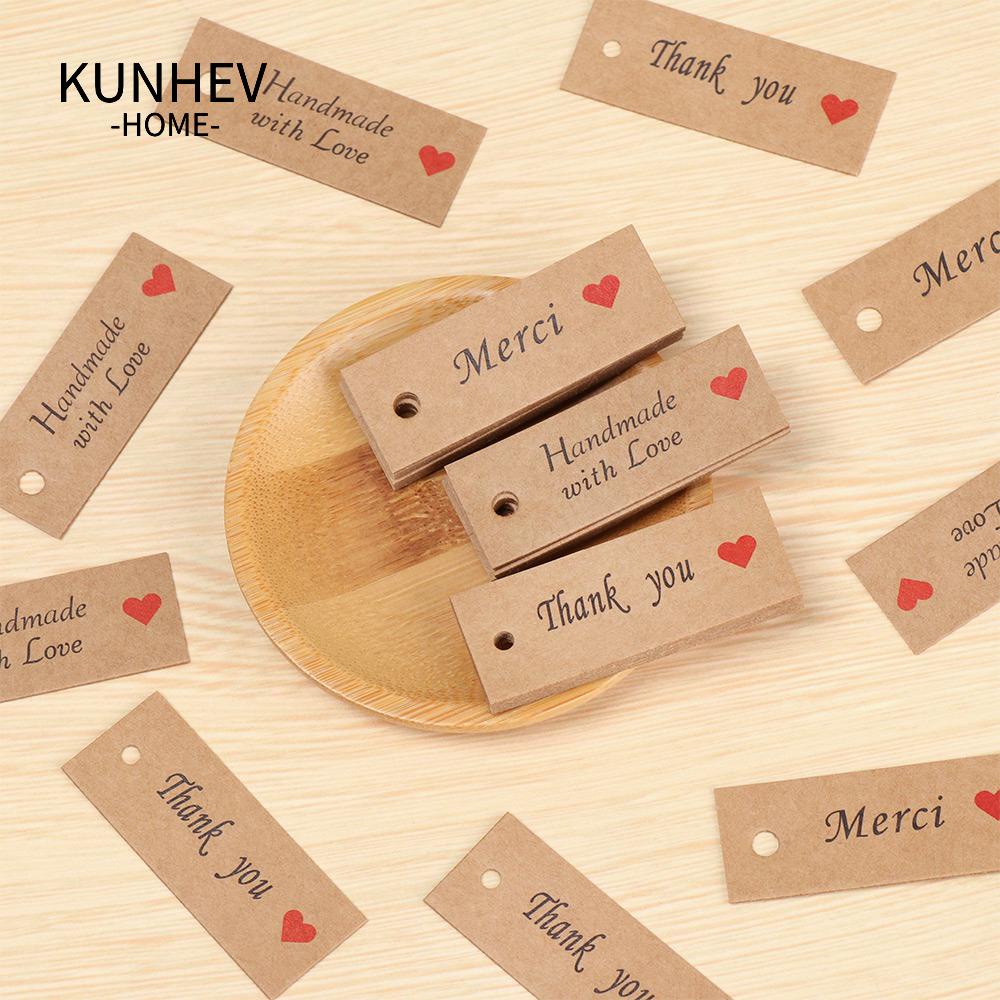 KUNHEV Set 100 Thẻ Giấy Kraft In Chữ Thank You / with Love Làm Đồ Handmade DIY