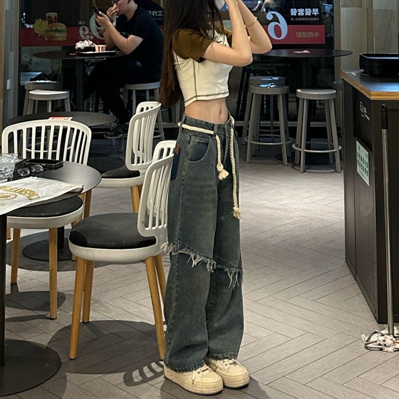 Quần Jean Dài Ống Rộng Lưng Cao Phong Cách Hong Kong Thời Trang Mùa Hè Mới Cho Nữ