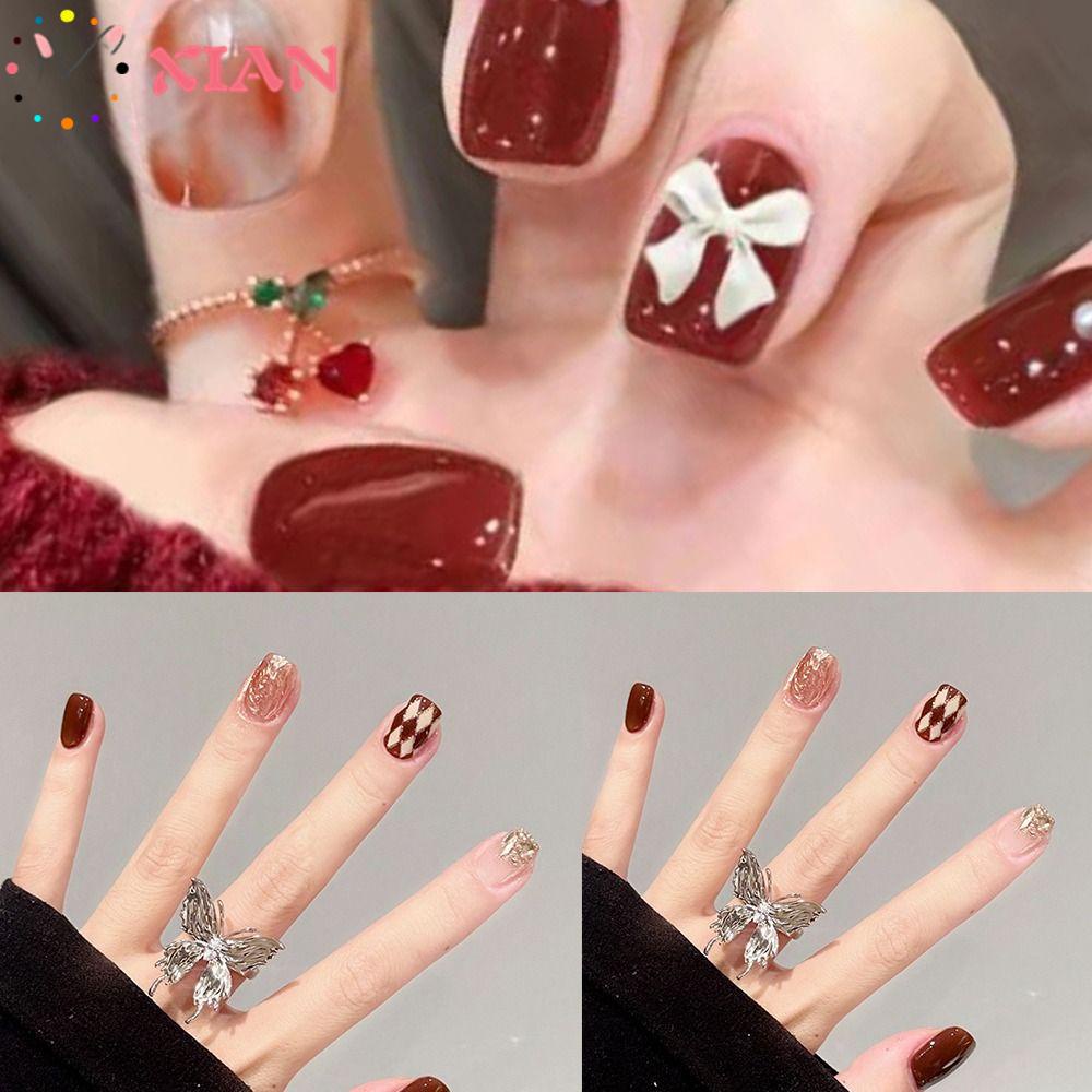 XIANTIN Bộ 24 Móng Tay Giả Màu Nâu Thu Đông Có Thể Tháo Rời