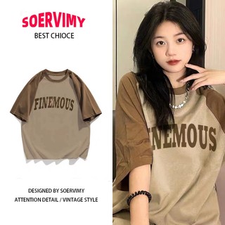 SOERVIMY  áo_phông Áo Thun Phong cách mỹ Đường phố rộng Nữ Tay Lỡ cổ điển Chữ cái Logo Đẹp Cái mới Độc đáo Chất lượng cao A29J1OJ 36Z230909