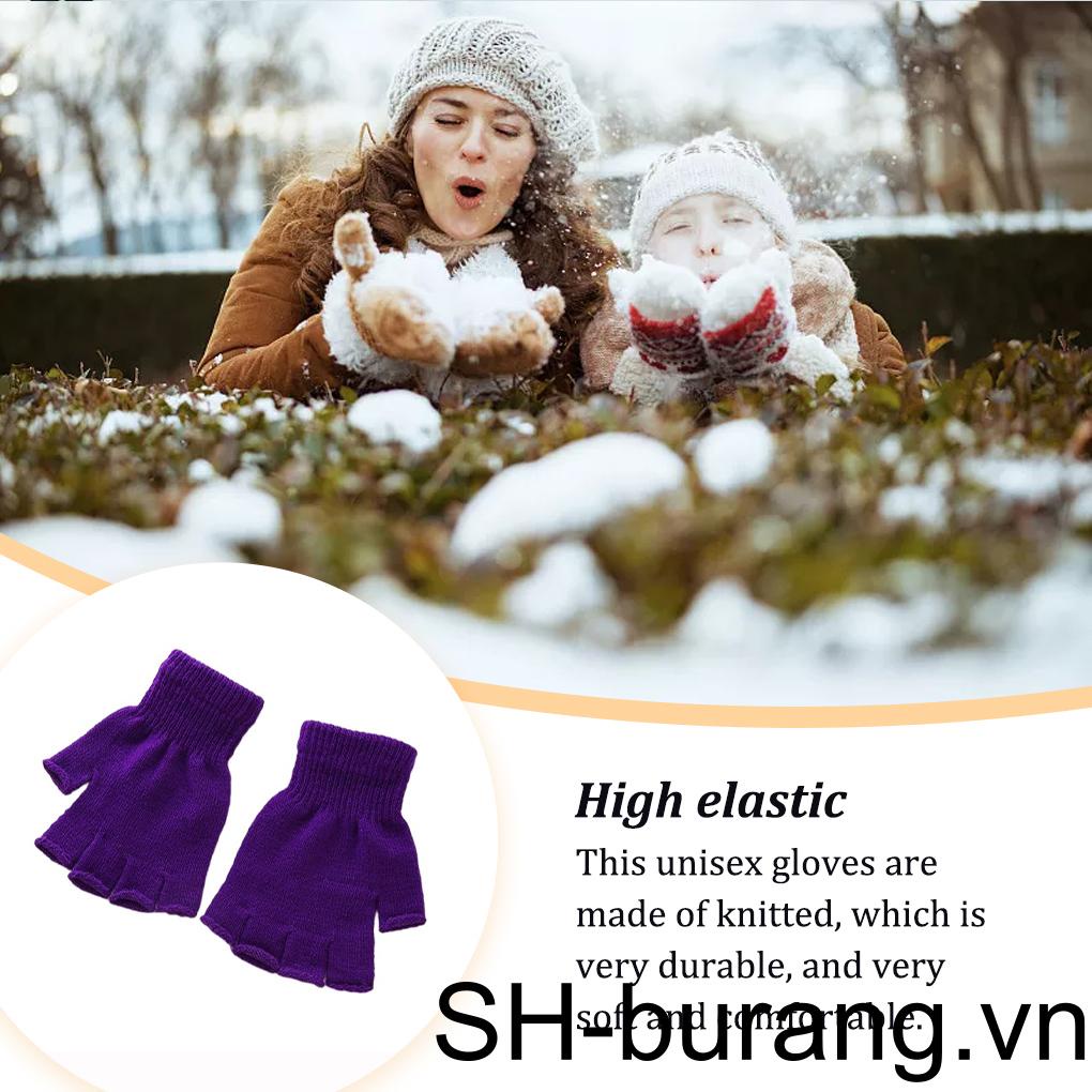 1 Đôi Găng Tay Nửa Ngón Vải Dệt Kim Co Giãn Giữ Ấm Mùa Đông Cho Nam Nữ
