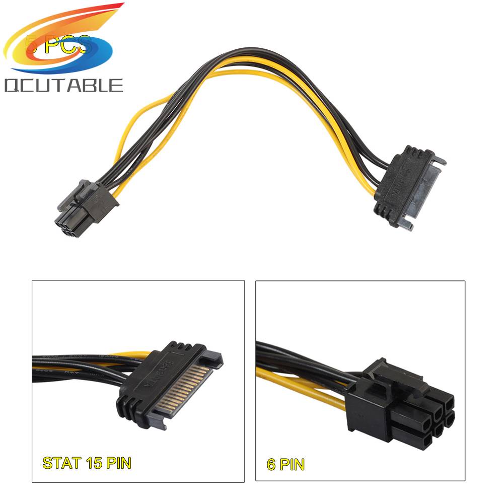 Set 5 Cáp Chuyển Đổi Nguồn Điện 15pin SATA Sang 6pin Pcie PCI Dành Cho Xe Ô Tô / Video