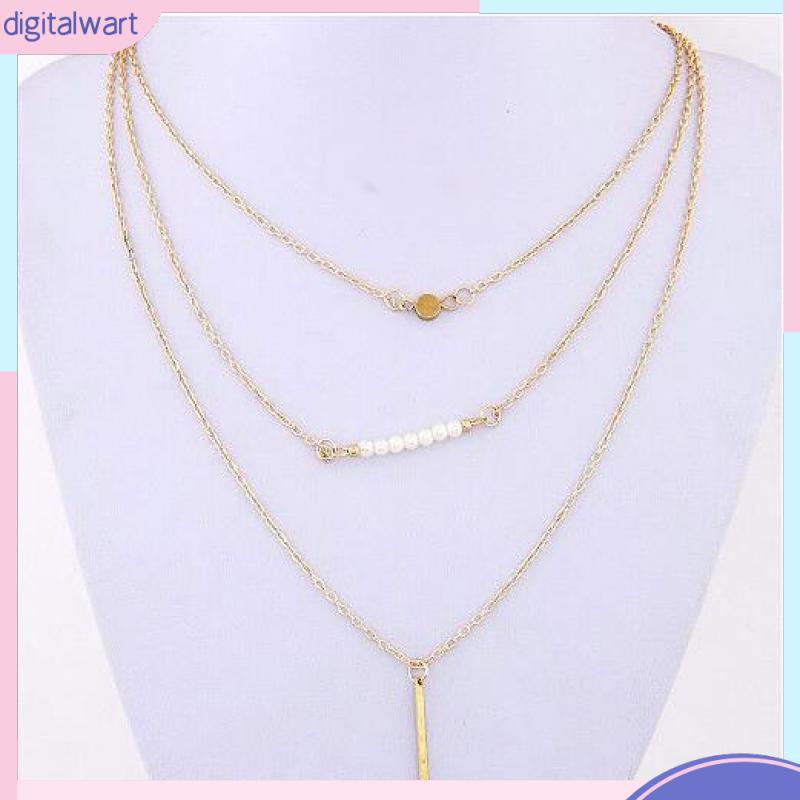 [DG] Vòng cổ Ba Lớp Ngọc Trai Với Chuỗi Xương Ngắn Đính Kim Sa