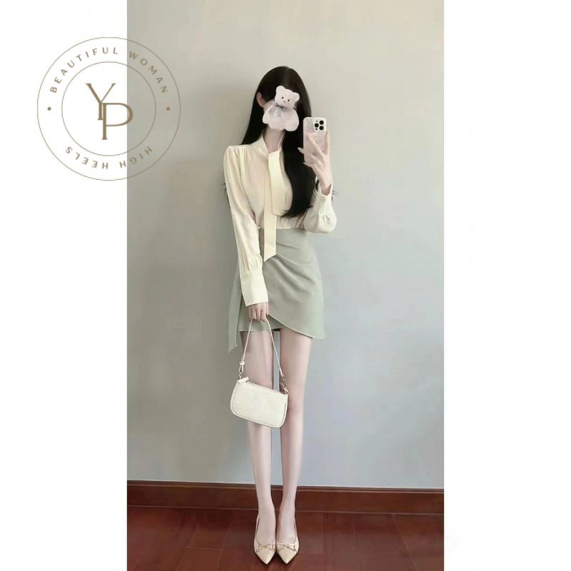 Bộ Áo Sơ Mi + Chân Váy Lưng Cao Phong Cách Pháp Thời Trang Mùa Xuân 2023 Mới Cho Nữ