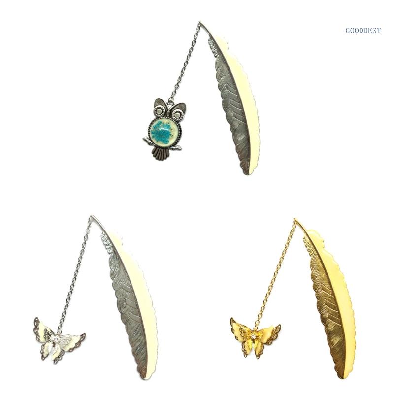 Goo Thẻ Đánh Dấu Trang Sách Hình Bướm Lông Vũ Bằng Kim Loại Tinh Tế