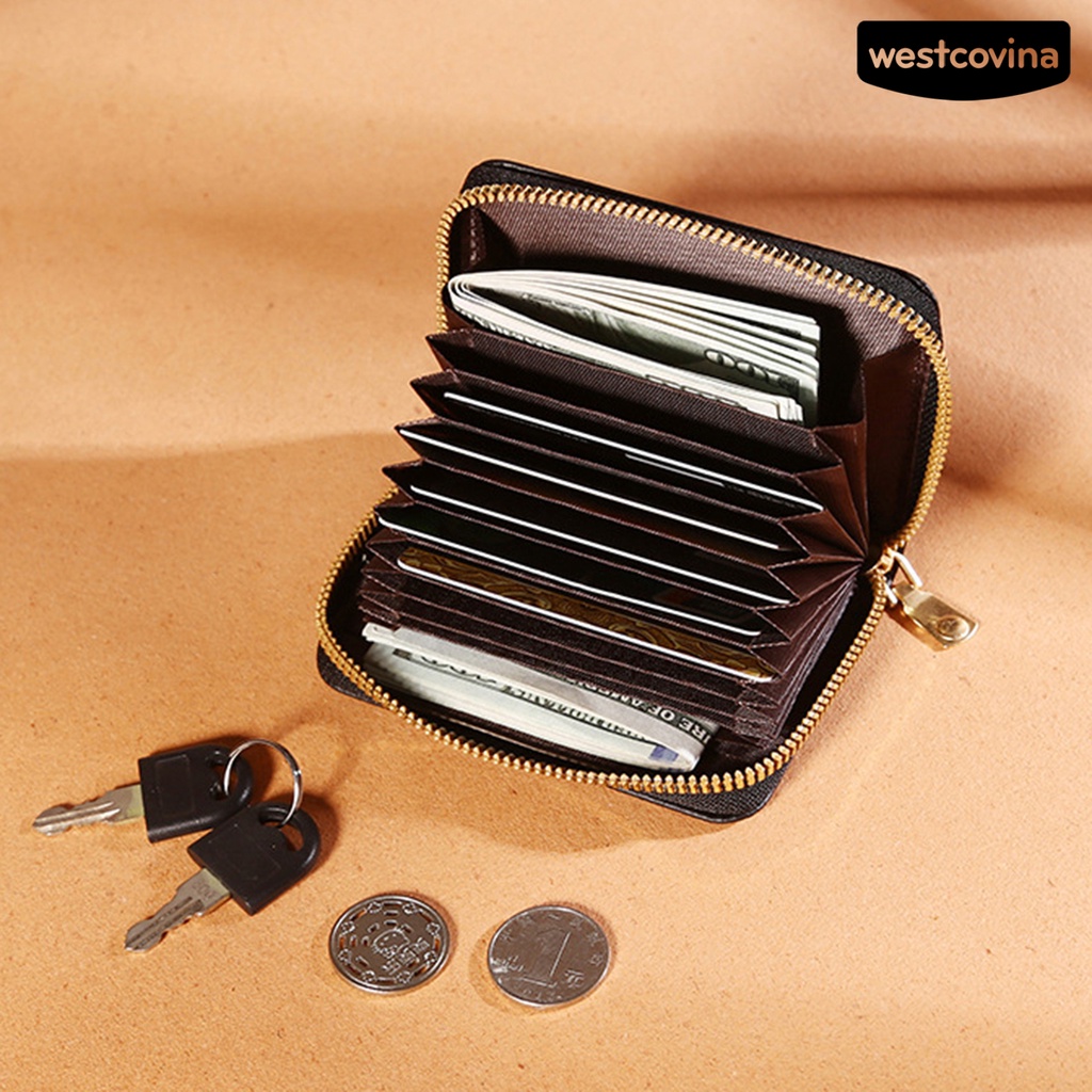 [WSTN]✎Ví Da Nhiều Ngăn Màu Trơn Có Khóa Kéo Nhỏ Gọn Thời Trang Cho Nam Và Nữ