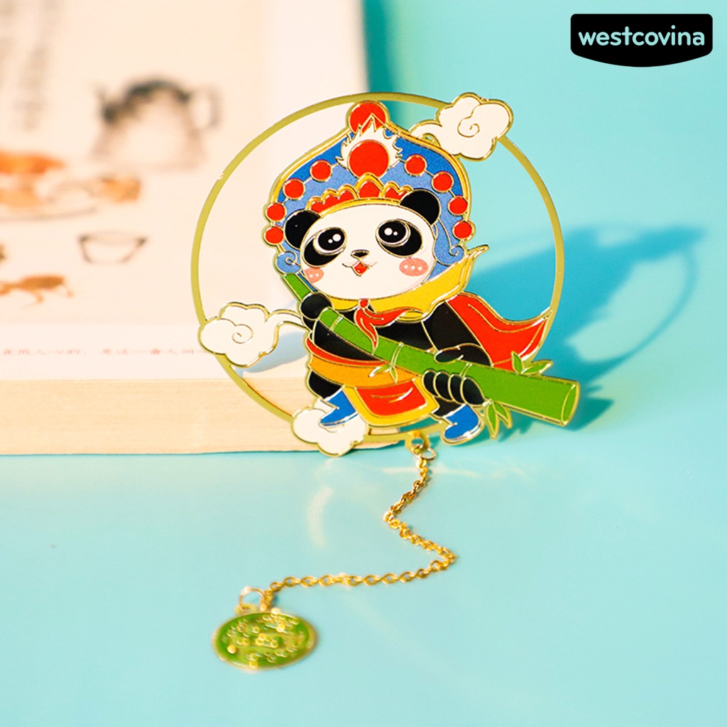 [WSTN]✎Thẻ Đánh Dấu Trang Sách Hình Gấu Trúc Hoạt Hình Mạ Điện Phối Tua Rua Phong Cách Trung Hoa Cổ Điển