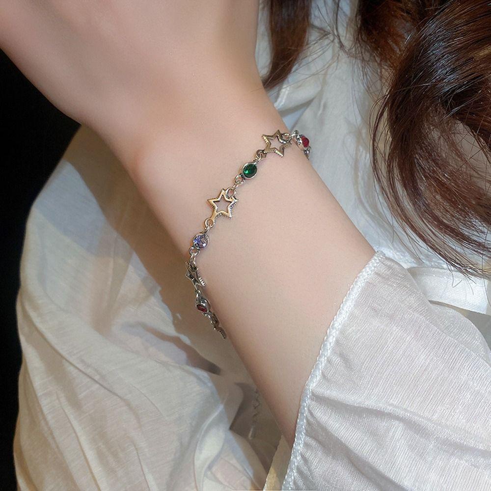 Vòng Tay Hợp Kim Y2K Đính Đá Hình Ngôi Sao Thời Trang Hàn Quốc Có Thể Điều Chỉnh