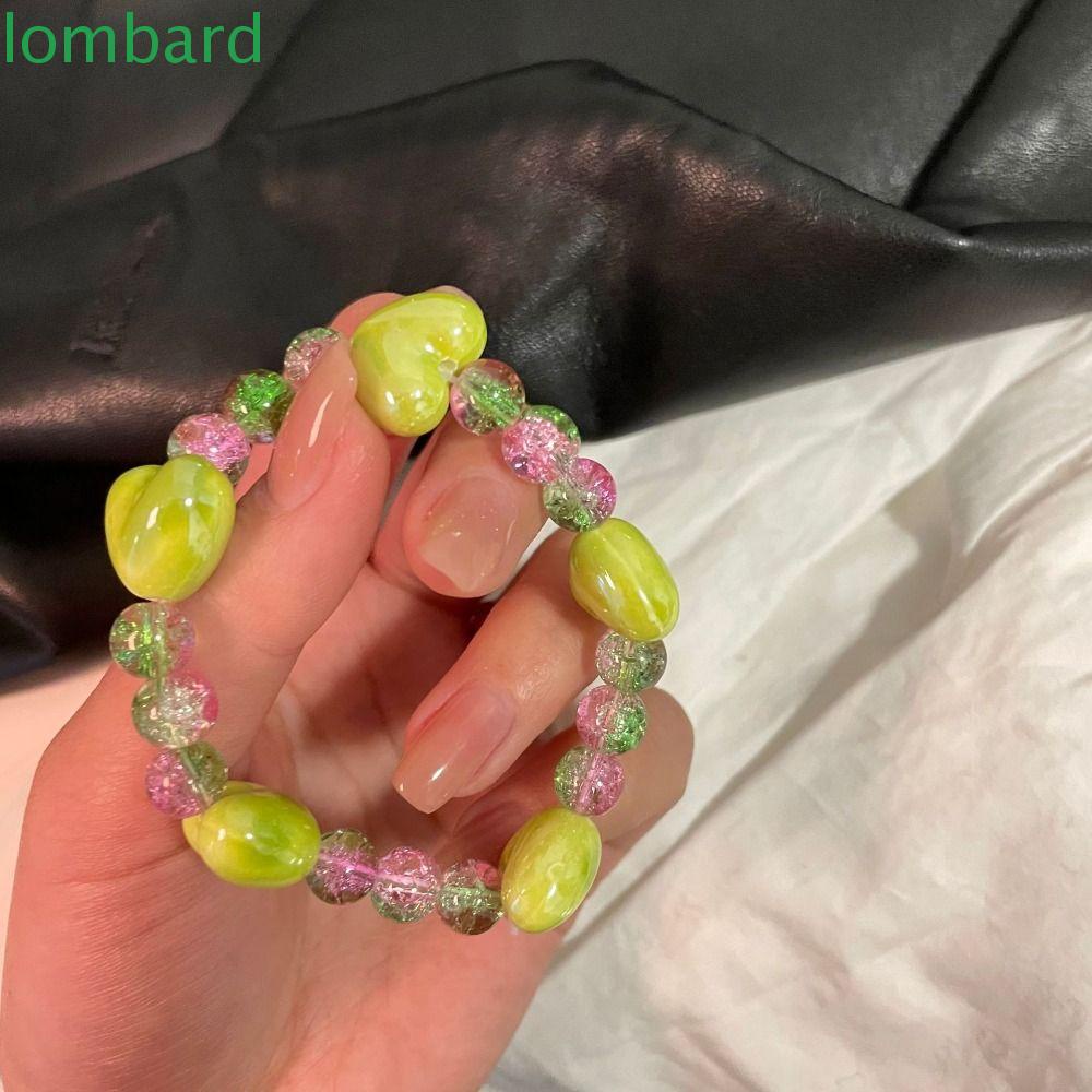 Vòng Cổ Choker Xỏ Hạt Thủy Tinh Màu Xanh Lá Y2K Co Giãn Thời Trang Harajuku Cho Nữ