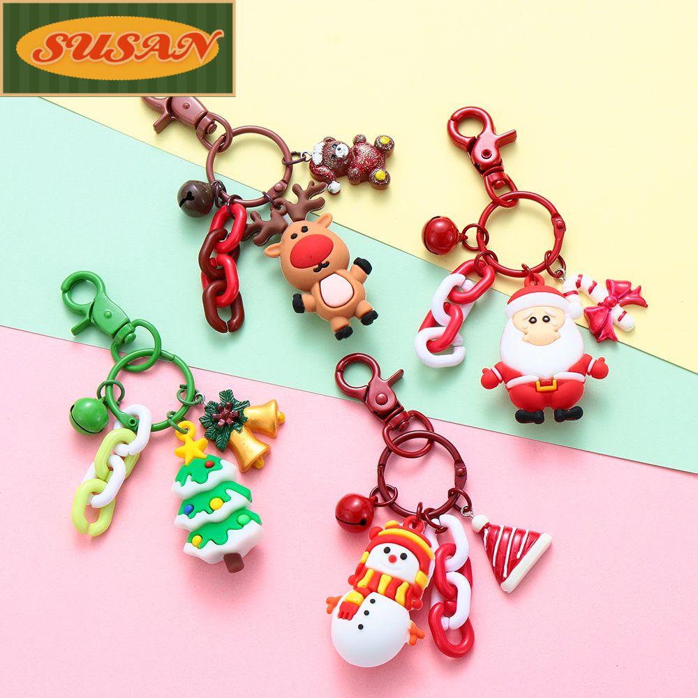 SUSANS Móc Khóa Silicone PVC Hình Người Tuyết / Nai Sừng Tấm Dễ Thương