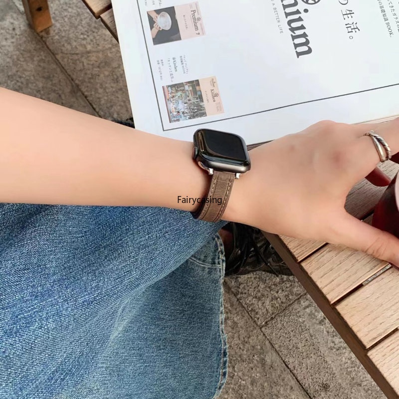 Dây Da Thay Thế Siêu Mỏng Cho iWatch Series 8 Se 7 6 5 4 3 44mm 40mm 41mm 45mm 42mm 38mm 49mm Ultra