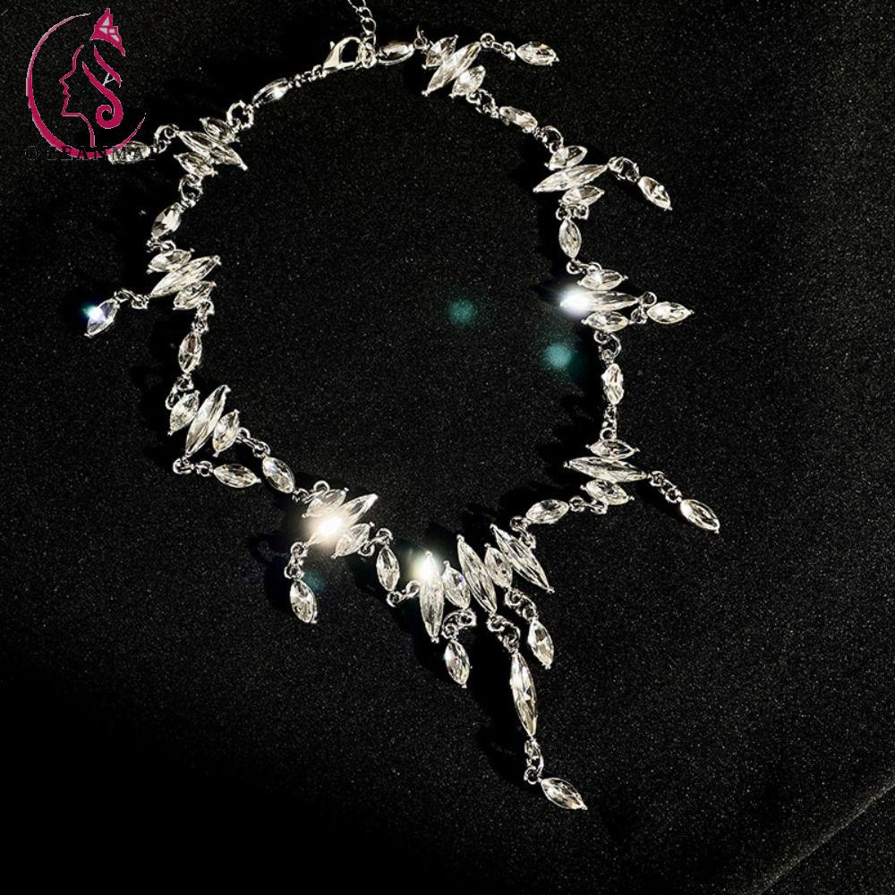 Vòng cổ Mạ Bạc Đính Đá Hình Giọt Nước Tua Rua Y2K Phong Cách Hàn Quốc