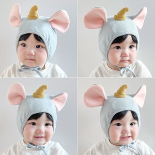 Mũ Trùm Đầu Vải Cotton In Hình Chú Voi Dễ Thương Thời Trang Xuân Thu Cho Bé Sơ Sinh 6.24
