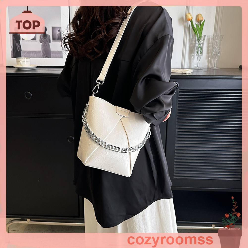 Túi Xách Da PU Phối Dây Xích Kim Loại Thoáng Khí Thời Trang Cho Nữ