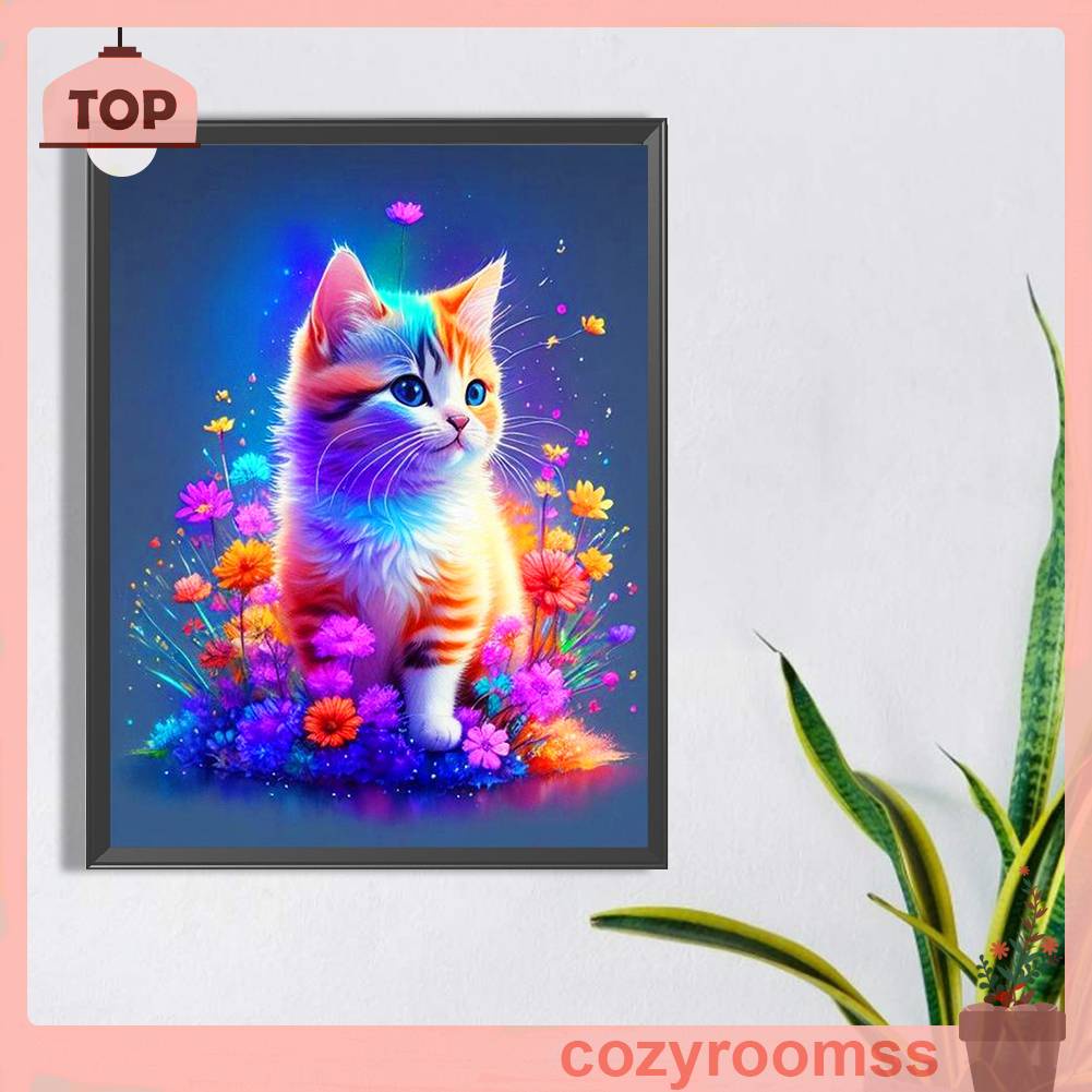 Tranh Đính Đá Kim Cương Toàn Bộ 5D DIY Hình Vẽ Mèo Trang Trí Nhà Cửa