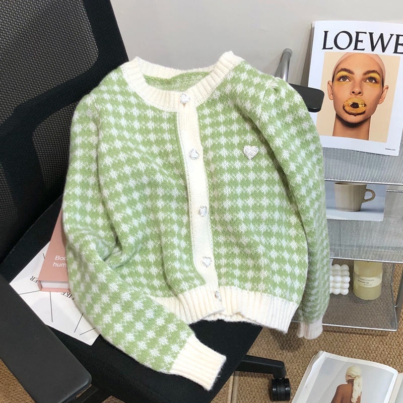 Áo Khoác Cardigan Dệt Kim Phối Màu Tương Phản Thời Trang Mùa Thu Cho Nữ