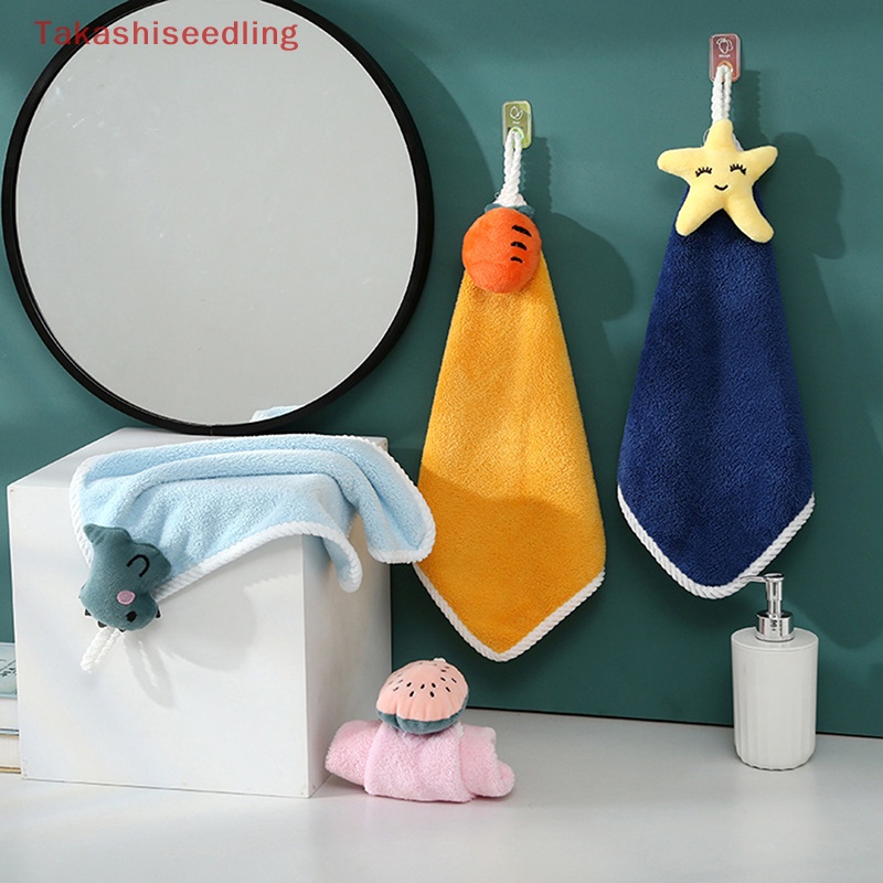 (Takashiseedling) Khăn Lau Tay Mềm Mại Thấm Hút Tốt Bằng Lông Cừu San Hô Có Móc Treo Cho Nhà Bếp