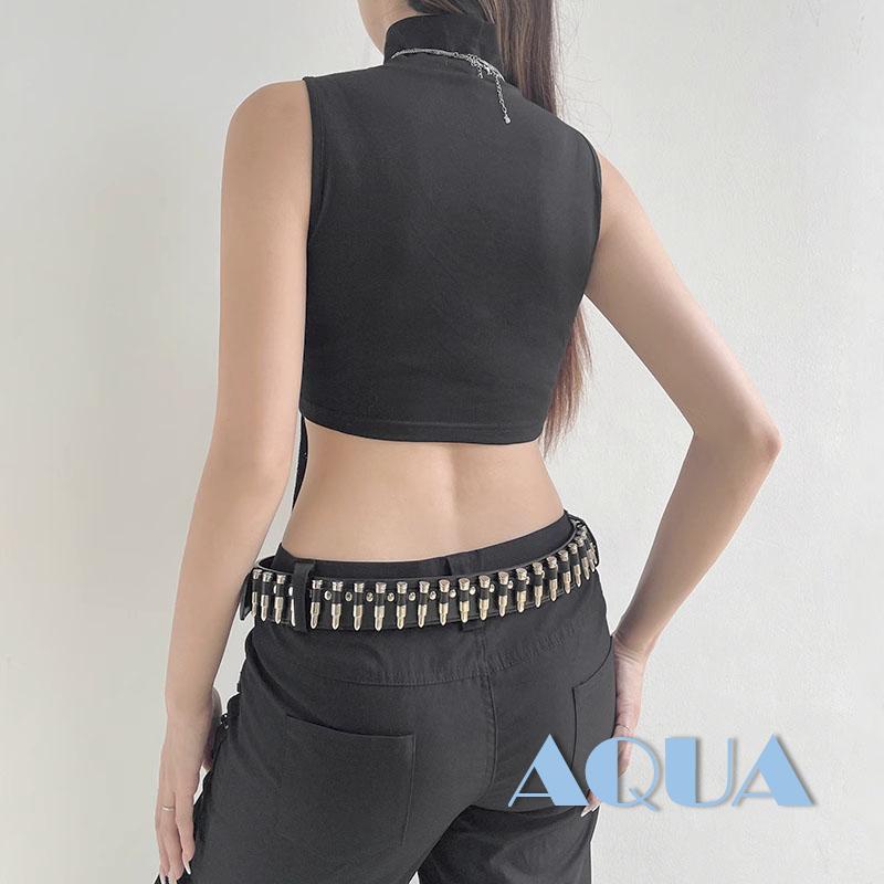 Áo Croptop Sát Nách Cổ Lọ Phối Ruy Băng In Chữ Phong Cách Hip Hop Thời Trang Mùa Hè Cho Nữ