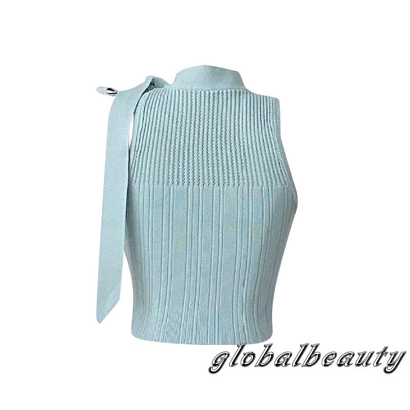 Áo Croptop Dệt Kim Không Tay Thắt Nơ Thời Trang Mùa Hè Dành Cho Nữ