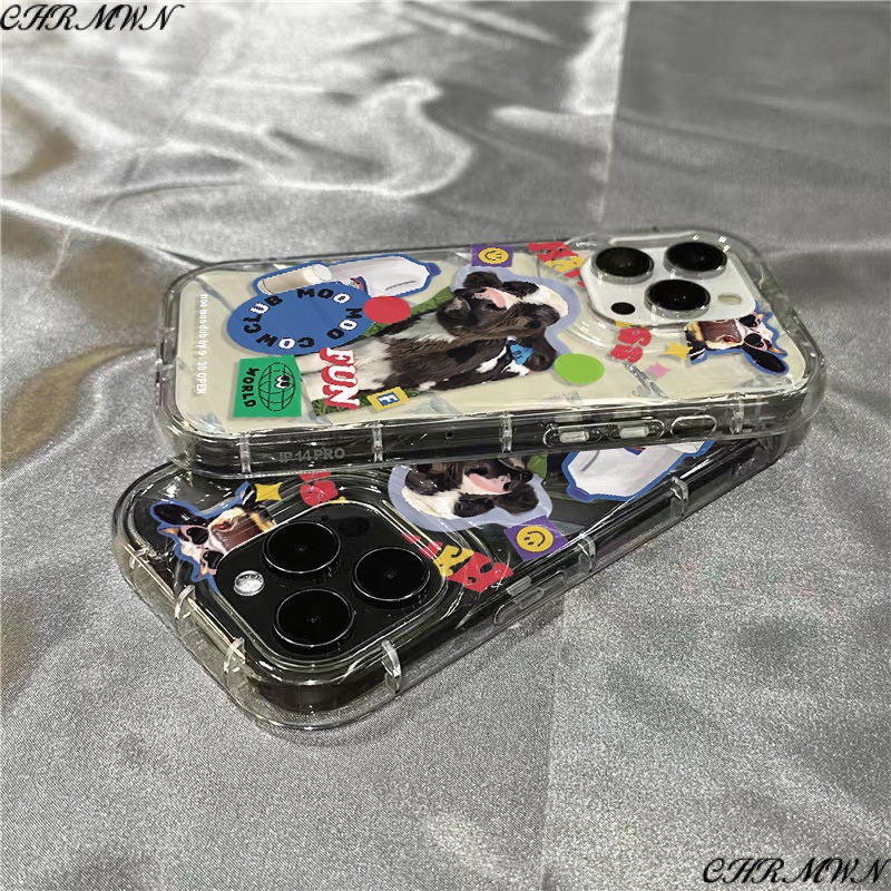Ốp Điện Thoại Mềm Trong Suốt Họa Tiết Bò Sữa KI08 Cho iPhone14promax 1312 / 11 7 / 8plus xr / sins