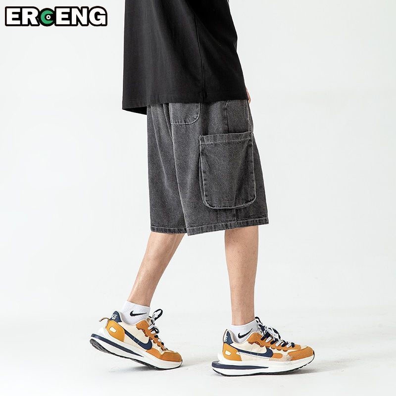 Quần Short Denim Ống Rộng Phối Túi Lớn Thời Trang Mùa Hè Dành Cho Nam