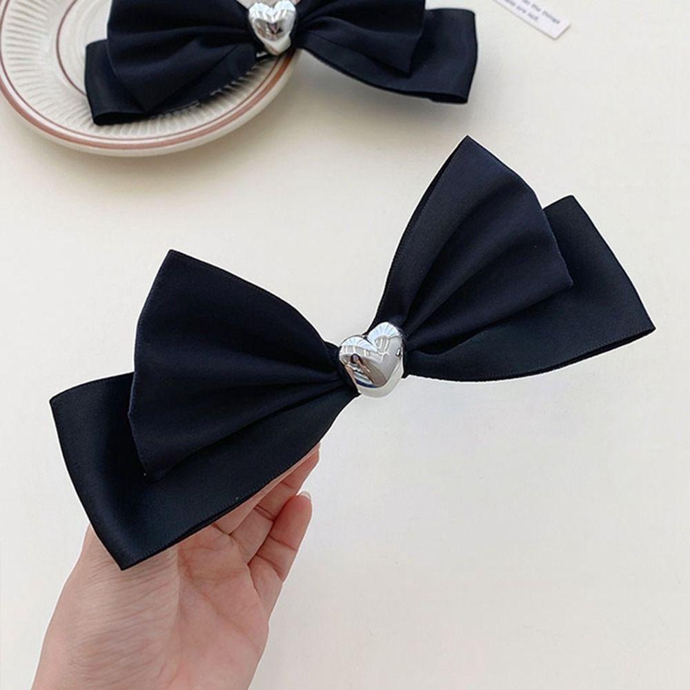 USNOW Kẹp Tóc Nơ Ruy Băng Màu Đen Hình Trái Tim Phong Cách Hàn Quốc Cho Nữ