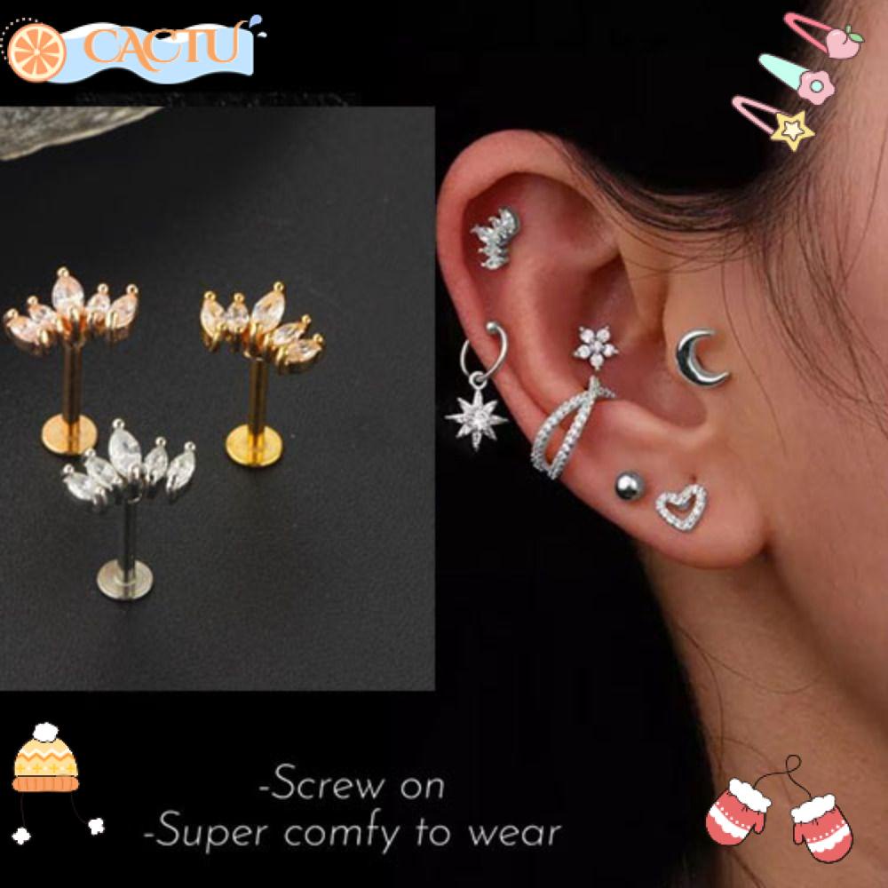 CACTU Bộ Trang Sức Xỏ Khuyên Tai / Mũi / Môi / Tai Bằng Thép Phẫu Thuật Đính Đá 8mm Kiểu Dáng Mới
