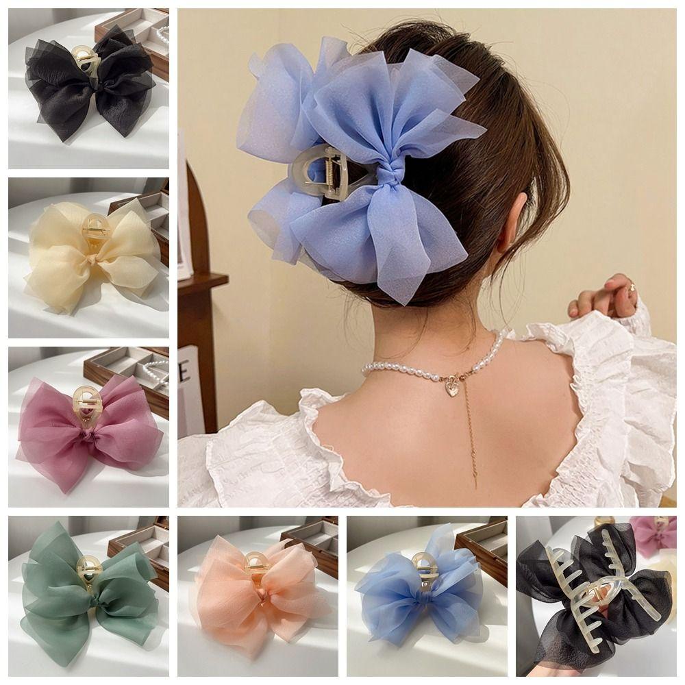 Kẹp Tóc Lưới Màu Trơn Hình Cá Mập Bằng Vải Tuyn Thời Trang Mùa Hè