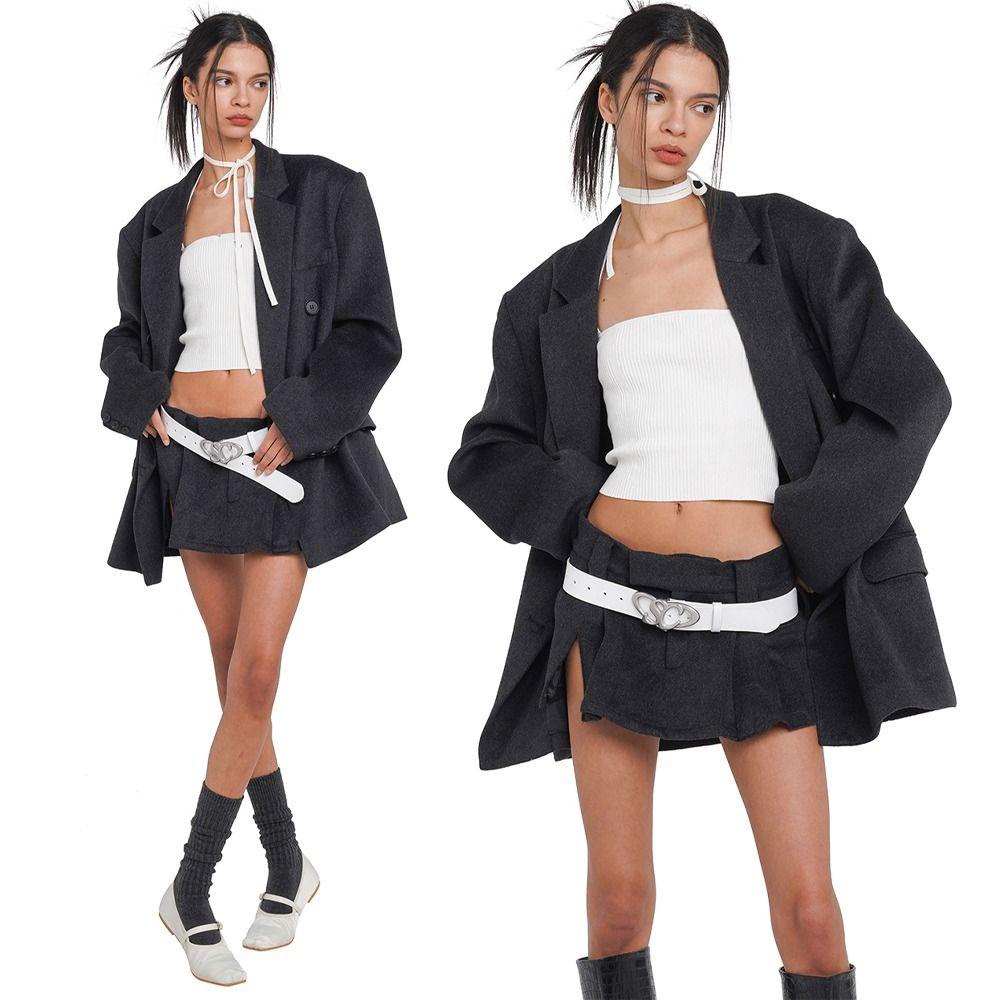 Thắt Lưng Da Khóa Kim Loại Hình Trái Tim Bản Rộng Thời Trang Cho Nam Và Nữ