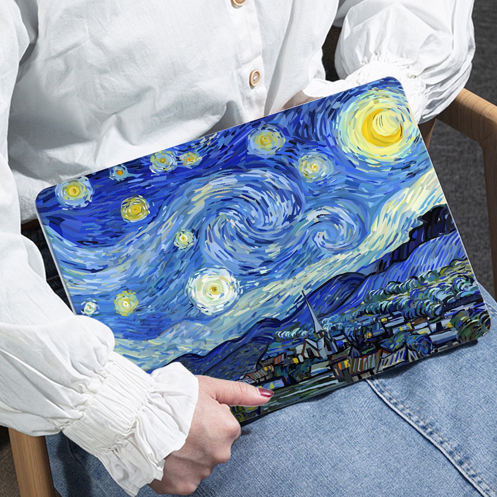 Oil Painting print hollow logo case compatible for MacBook case 2023 M2 Pro 14 air 13 inch case A2681 A2337 M1 M2 A2179 Pro 14 15 16 A2442 A2485 A2141 A1707 A1990 Retina 13 A1502 A