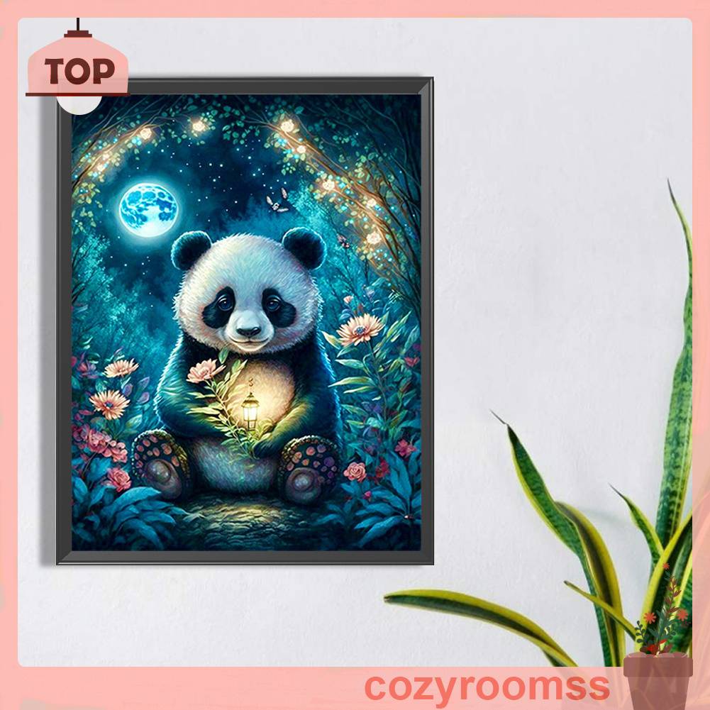 Tranh Đính Đá Kim Cương Toàn Bộ 5D DIY Hình Vẽ Gấu Trúc Ánh Trăng